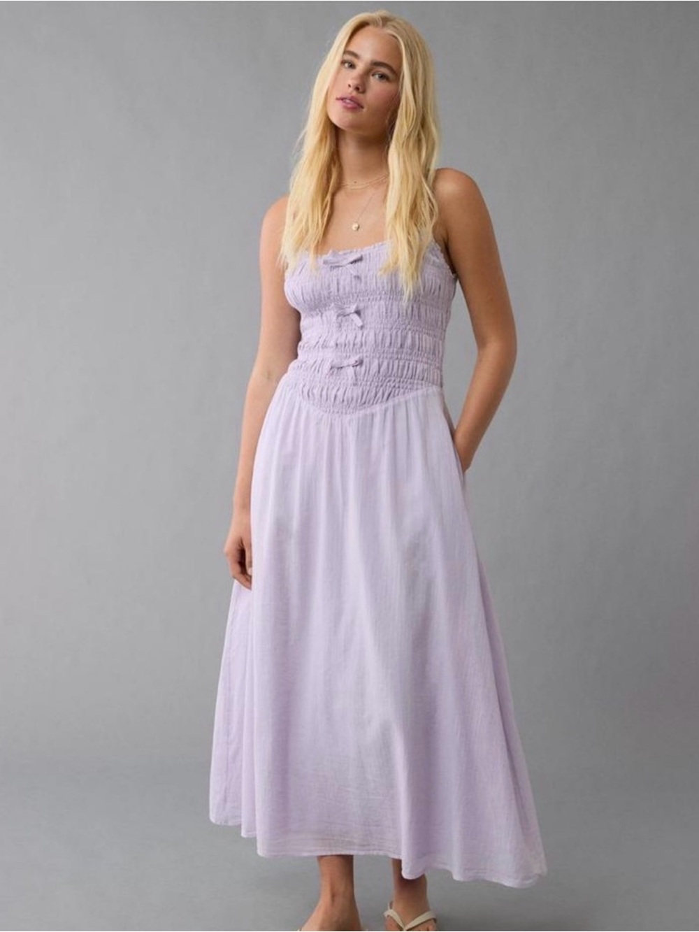 American Eagle Outfitters Lilac Smocked Maxi Dress